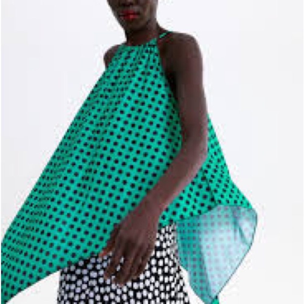 Zara Green Black Polka Dot Top - Size Small - NWOT